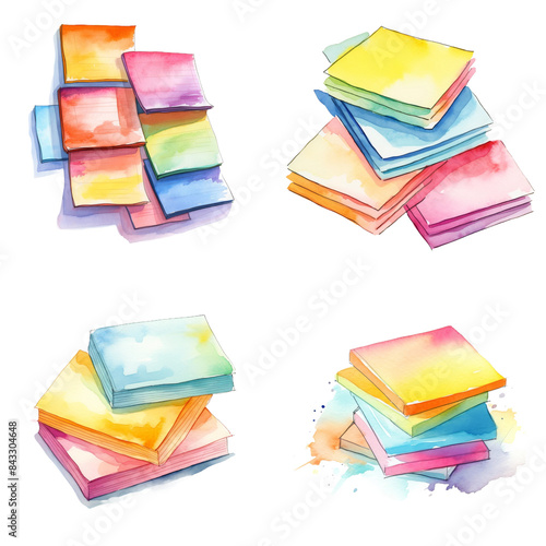 Sticky notes in Watercolor Style on White Background