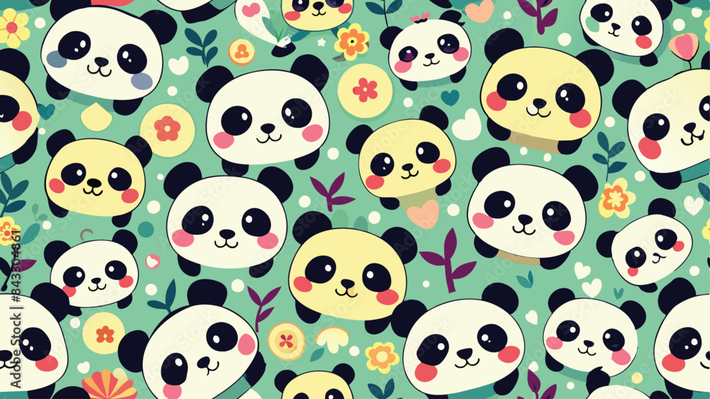 Fototapeta premium seamless pattern of a cute kawai panda on diferent style and colors