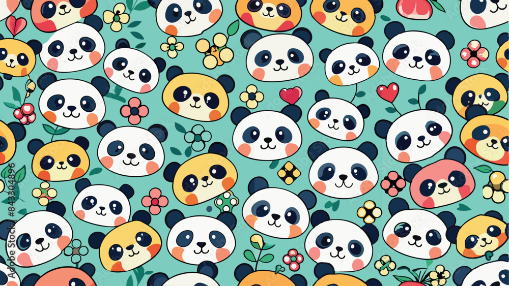 seamless pattern of a cute kawai panda on diferent style and colors seamless pattern of a cute kawai panda on diferent style and colors