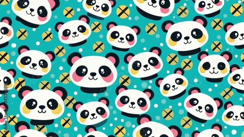 seamless pattern of a cute kawai panda on diferent style and colors
