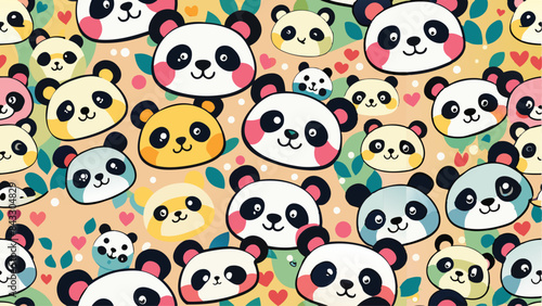 seamless pattern of a cute kawai panda on diferent style and colors