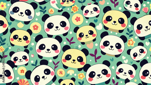 seamless pattern of a cute kawai panda on diferent style and colors