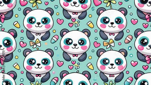 seamless pattern of a cute kawai panda on diferent style and colors