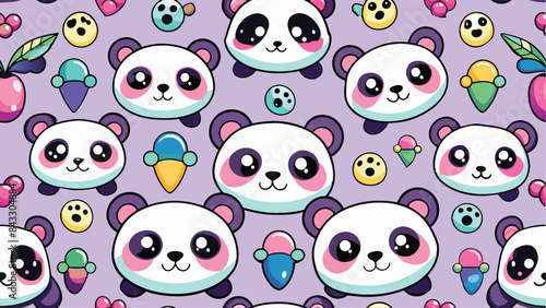 seamless pattern of a cute kawai panda on diferent style and colors