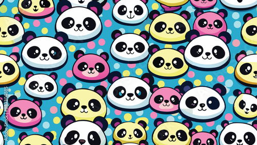 seamless pattern of a cute kawai panda on diferent style and colors