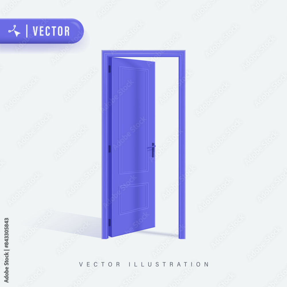 3D Purple Open Door Realistic Design in White Isolated Background. Open Door Vector Illustration 3D Purple Open Door Realistic Design in White Isolated Background. Open Door Vector Illustration