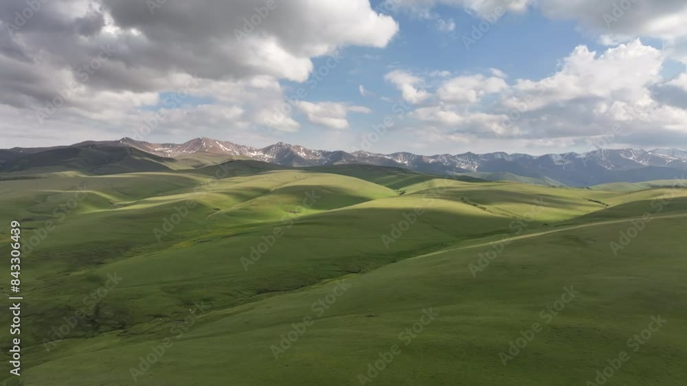 View from a quadcopter of a high mountain plateau in southeastern Kazakhstan on a cloudy summer evening View from a quadcopter of a high mountain plateau in southeastern Kazakhstan on a cloudy summer evening