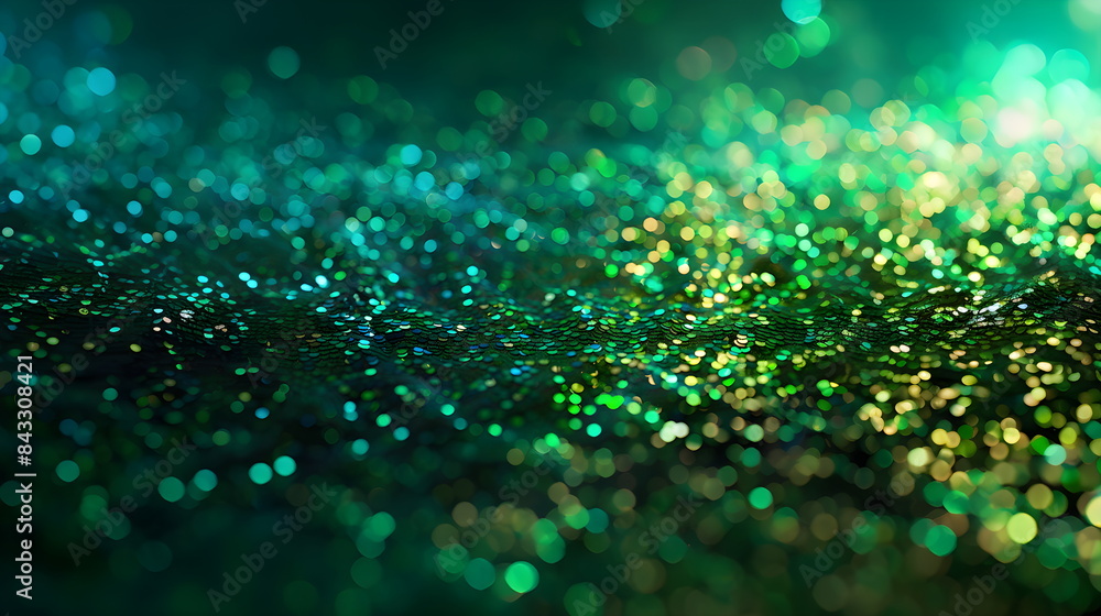 Abstract green colored blured sparkling background with focused area.. Holiday festive concept. Glitter confetti. Christmas lights. Abstract green colored blured sparkling background with focused area.. Holiday festive concept. Glitter confetti. Christmas lights.