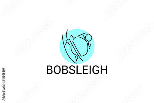 Bobsleigh sport vector line icon. sportman with sleigh, equipment sign. sport pictogram illustration