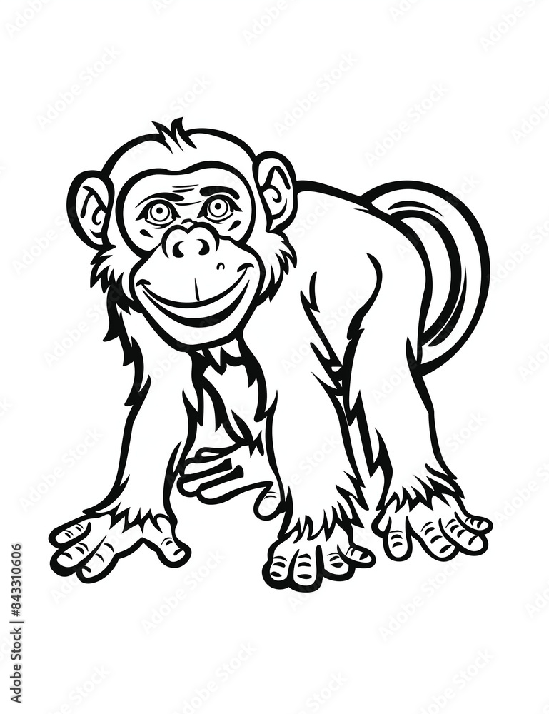 Fototapeta premium Playful Monkey: Simple Line Art Coloring Page - Coloring Pages for All Ages - Easy Coloring Pages - Line Art - Printable pages - Simple Patterns 
