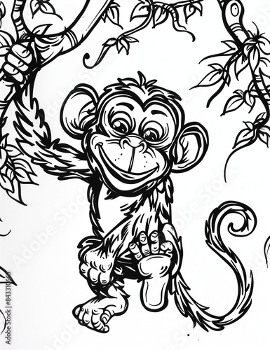 Wallpaper Mural Monkey Mischief: Easy Coloring Page  - Relaxing Coloring Pages for Adults - Intricate Patterns to Color - Coloring Pages for All Ages - Black and white - Line Art  - Printable pages  Torontodigital.ca