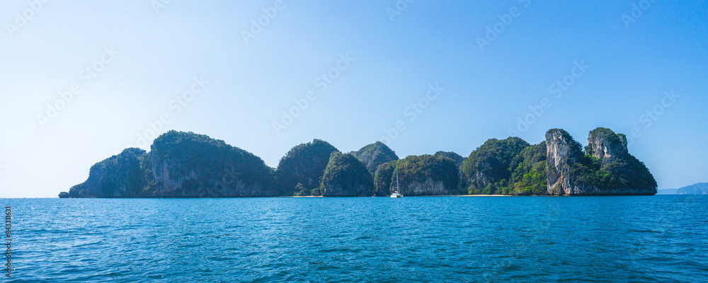 longtail boat trip to hong island at than bok khorani national park krabi in thailand