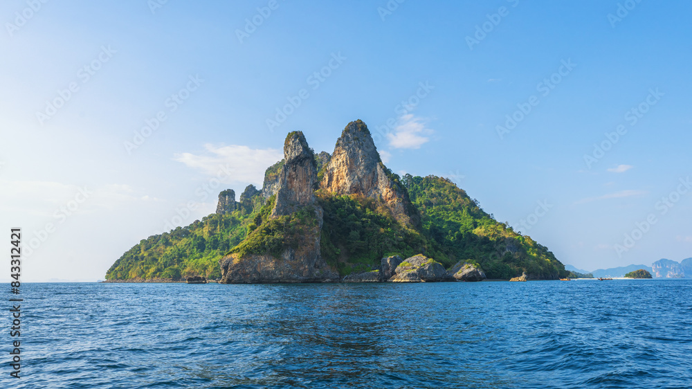 longtail boat trip to ko poda and chicken island in krabi in thailand