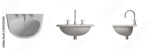 Photos Bathroom Sink with Faucet - Top View, Front View, Side View