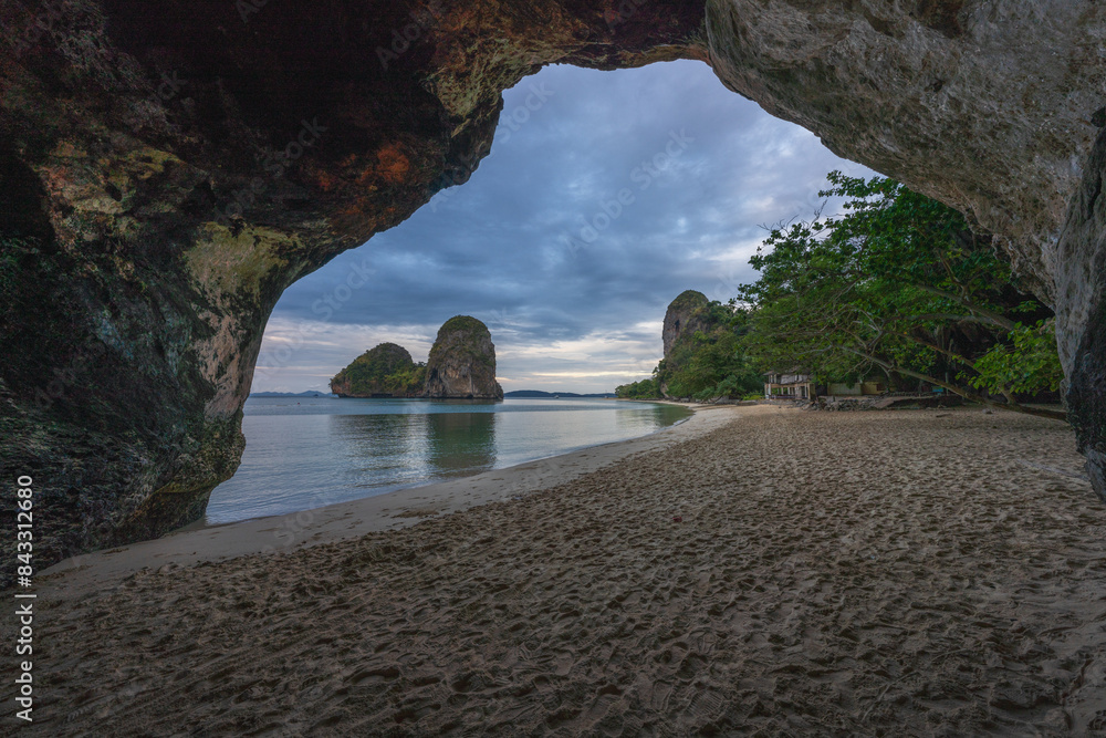 sunset from railay beach, princess cave in krabi in thailand