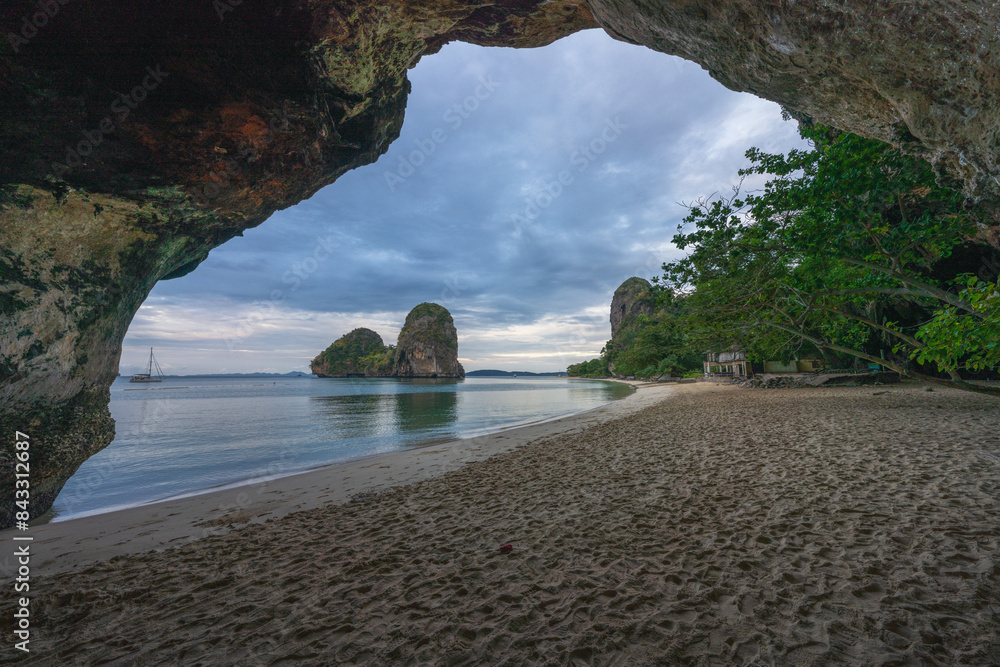 sunset from railay beach, princess cave in krabi in thailand