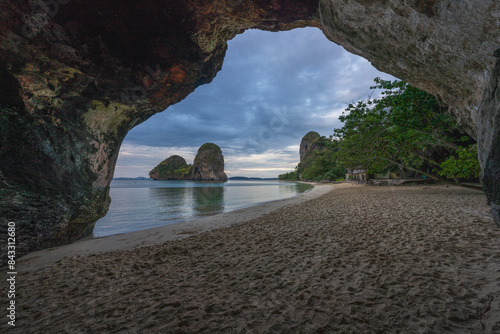 sunset from railay beach, princess cave in krabi in thailand