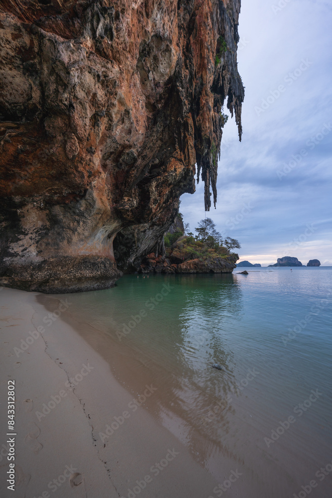 sunset from railay beach, princess cave in krabi in thailand