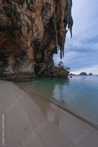 sunset from railay beach, princess cave in krabi in thailand