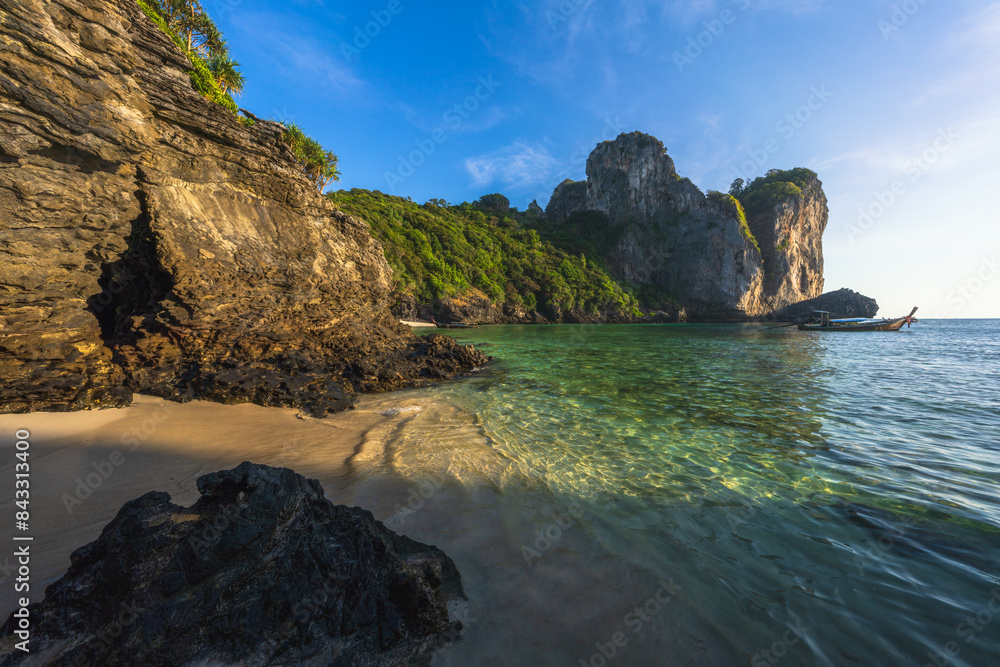 sunset at nui beach on ko phi phi in thailand
