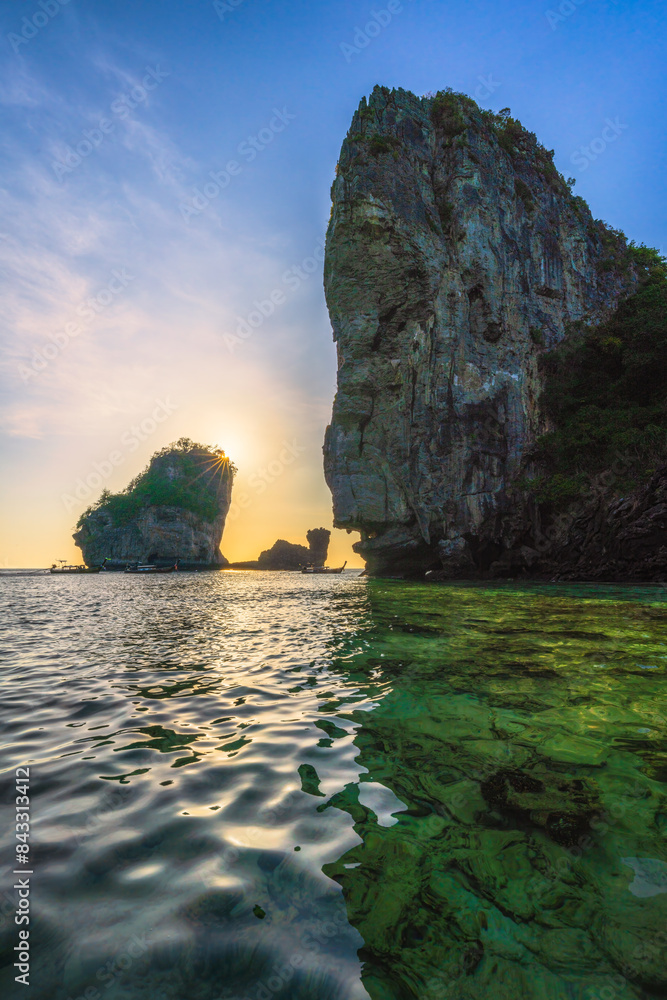 sunset at nui beach on ko phi phi in thailand