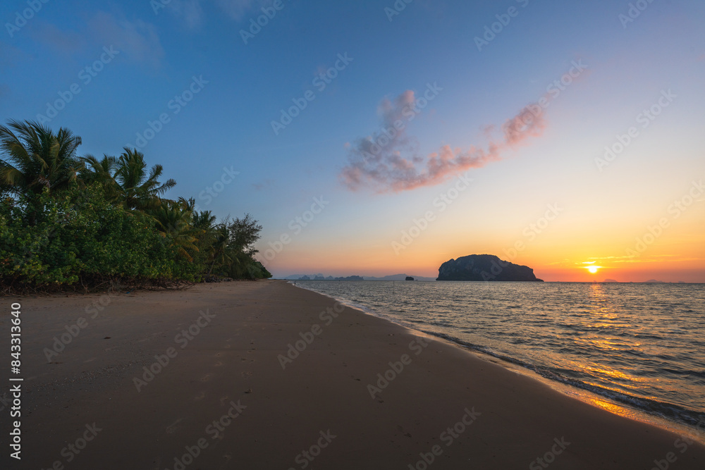 sunset at tropical beach on ko yao yai in thailand