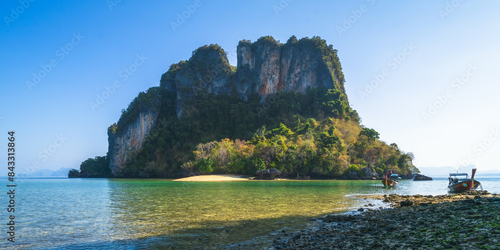longtail boat trip to hong island at than bok khorani national park krabi in thailand