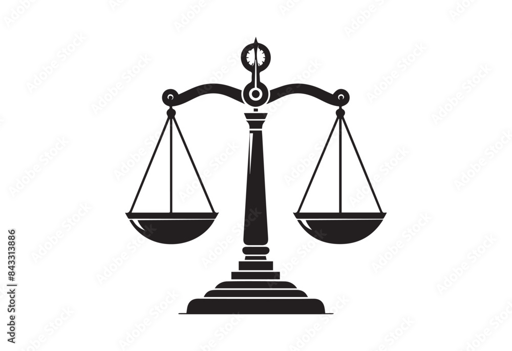 A weight balance scale silhouette on a solid white background. A weight balance scale silhouette on a solid white background.