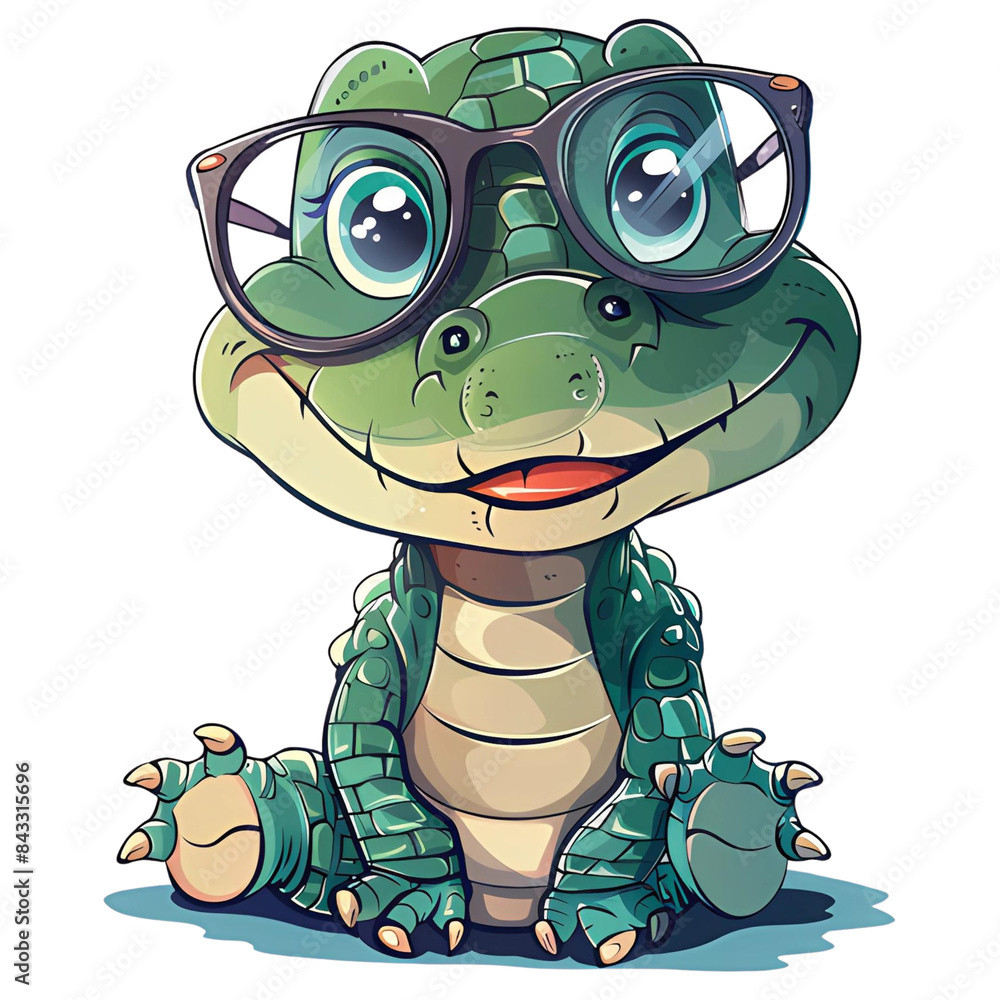 Obraz premium Cute Alligator wearing glasses, Generative AI illustration
