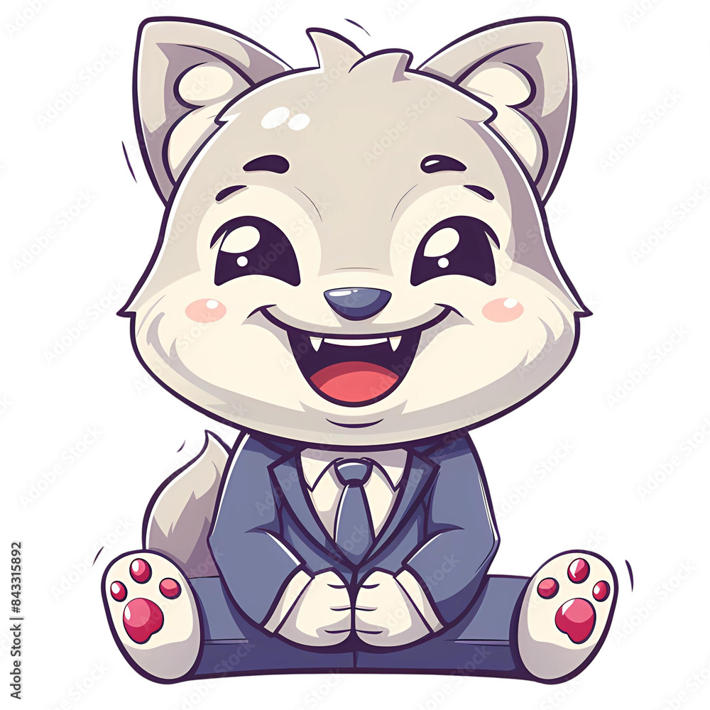 Obraz premium Cute Wolf happy wearing suit professional, Generative AI illustration