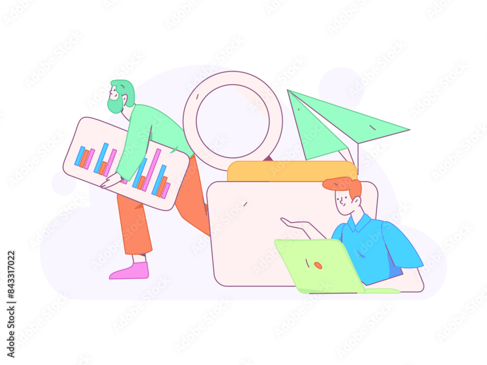 Obraz premium Flat vector illustration of business people operating work scene 