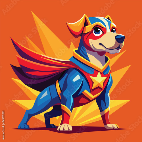 Dog superhero isolated on dynamic and vibrant vector illustration. 