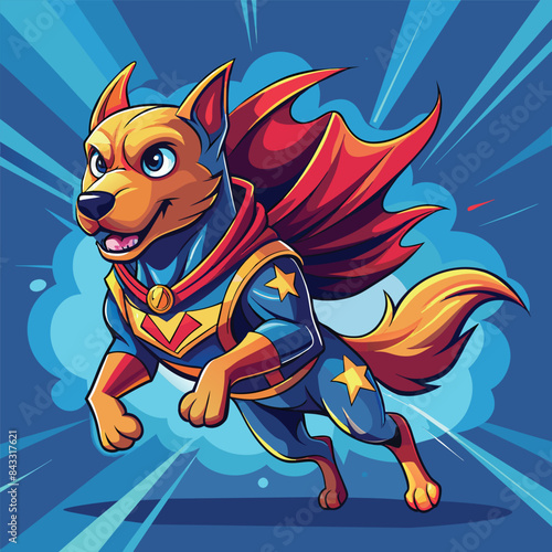 Dog superhero isolated on dynamic and vibrant vector illustration. 