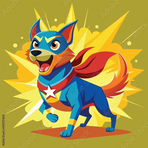 Dog superhero isolated on dynamic and vibrant vector illustration. 