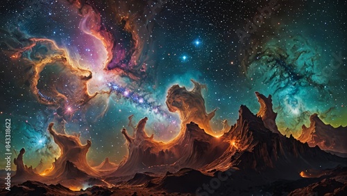 Alien Landscape with Nebulae