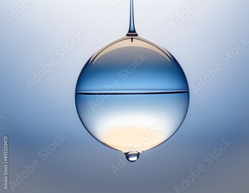 透明な水の球体　クリアな一粒の水滴　水色の背景