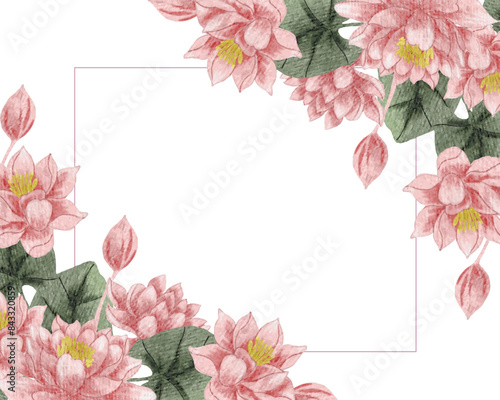 Pink Water Lily Watercolor Flower Border