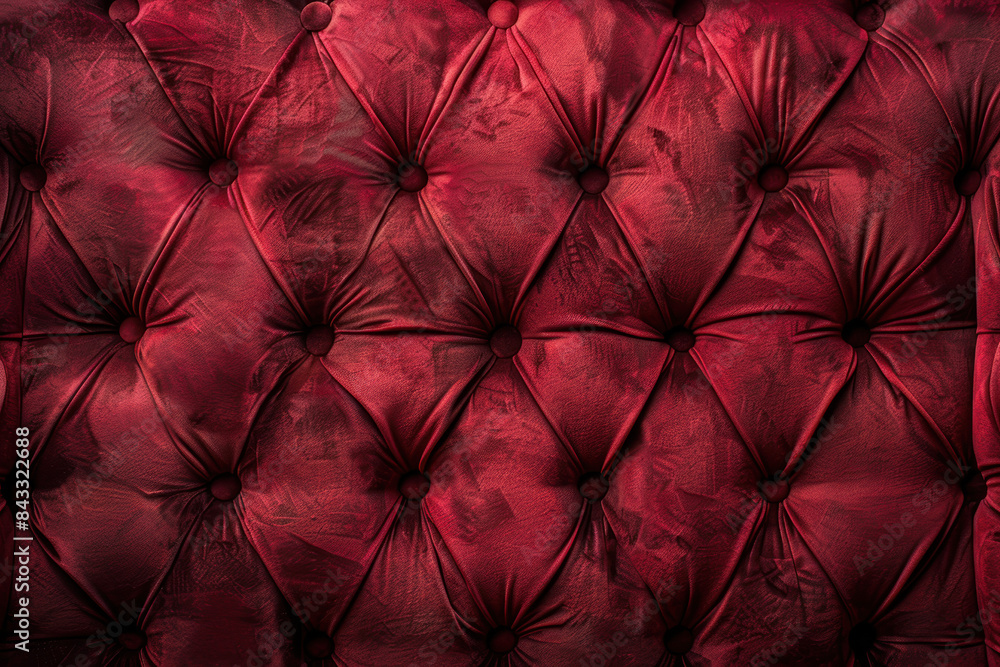 Fototapeta premium Luxurious deep red tufted leather upholstery background with button detailing, perfect for furniture, interior design, and luxury-themed projects.