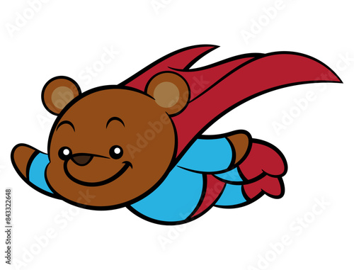 Cute brown bear cartoon characters wearing superhero costume with mantel and flying at the sky. Best for sticker, logo, and mascot with superhero themes for kids