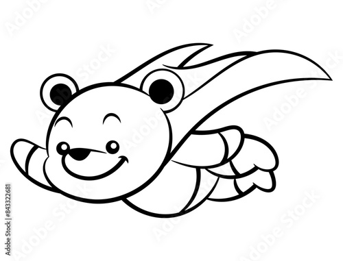 Cute brown bear cartoon characters wearing superhero costume with mantel and flying at the sky. Best for outline, logo, and coloring book with superhero themes for kids