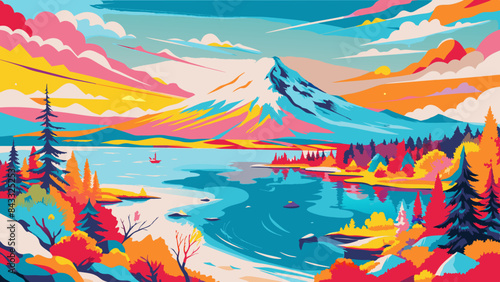 Vibrant Autumn Landscape with Majestic Mountain and Serene Lake