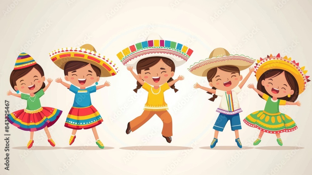 Cartoon vector students performing a cultural dance for Mexico Independence Day Generative AI Cartoon vector students performing a cultural dance for Mexico Independence Day Generative AI