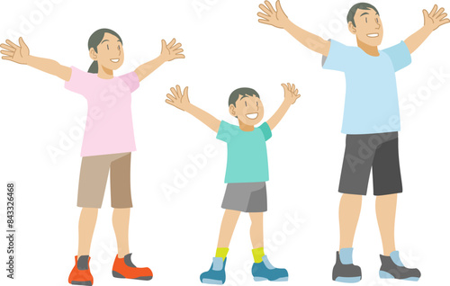 深呼吸をする親子のイラスト