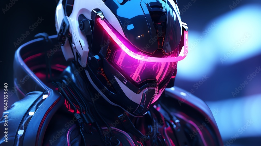 A futuristic, neonlit character in a helmet, possibly a scifi or cyberpunk theme A futuristic, neonlit character in a helmet, possibly a scifi or cyberpunk theme