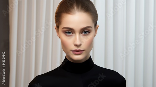 A sleek low bun with a center part photo