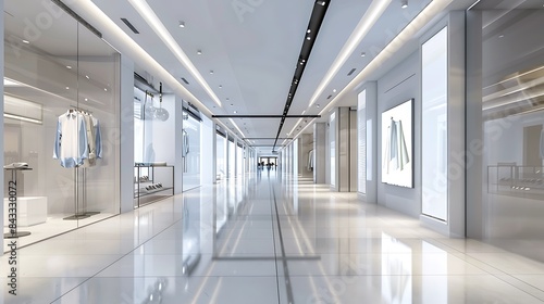 Modern department store hallway. Bright and luxury mall interior.