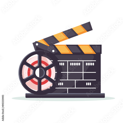 Make an icon of a clapperboard, film reel and heart in the style of cartoon on a white background. Vector illustration