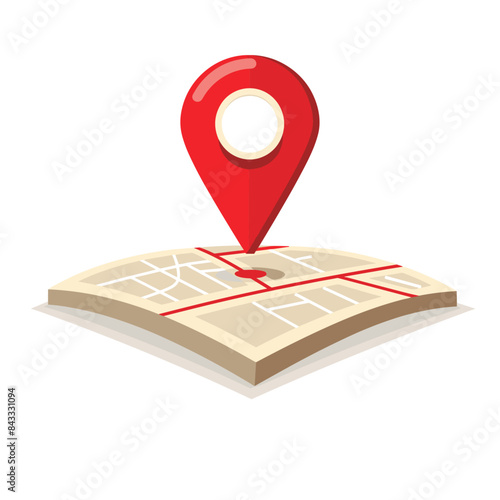 A cartoon vector illustration of an icon representing the location pin on a map, with a white background color and red outline