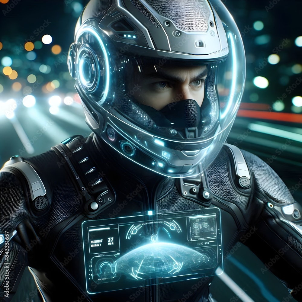 robot helmet man driving a bike with background robot helmet man driving a bike with background