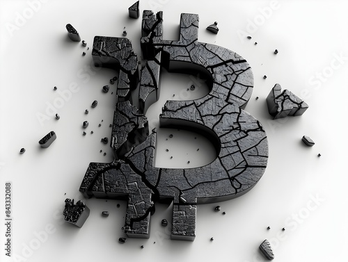 Broken Bitcoin Halvening Symbol on Stark Monochrome Background photo